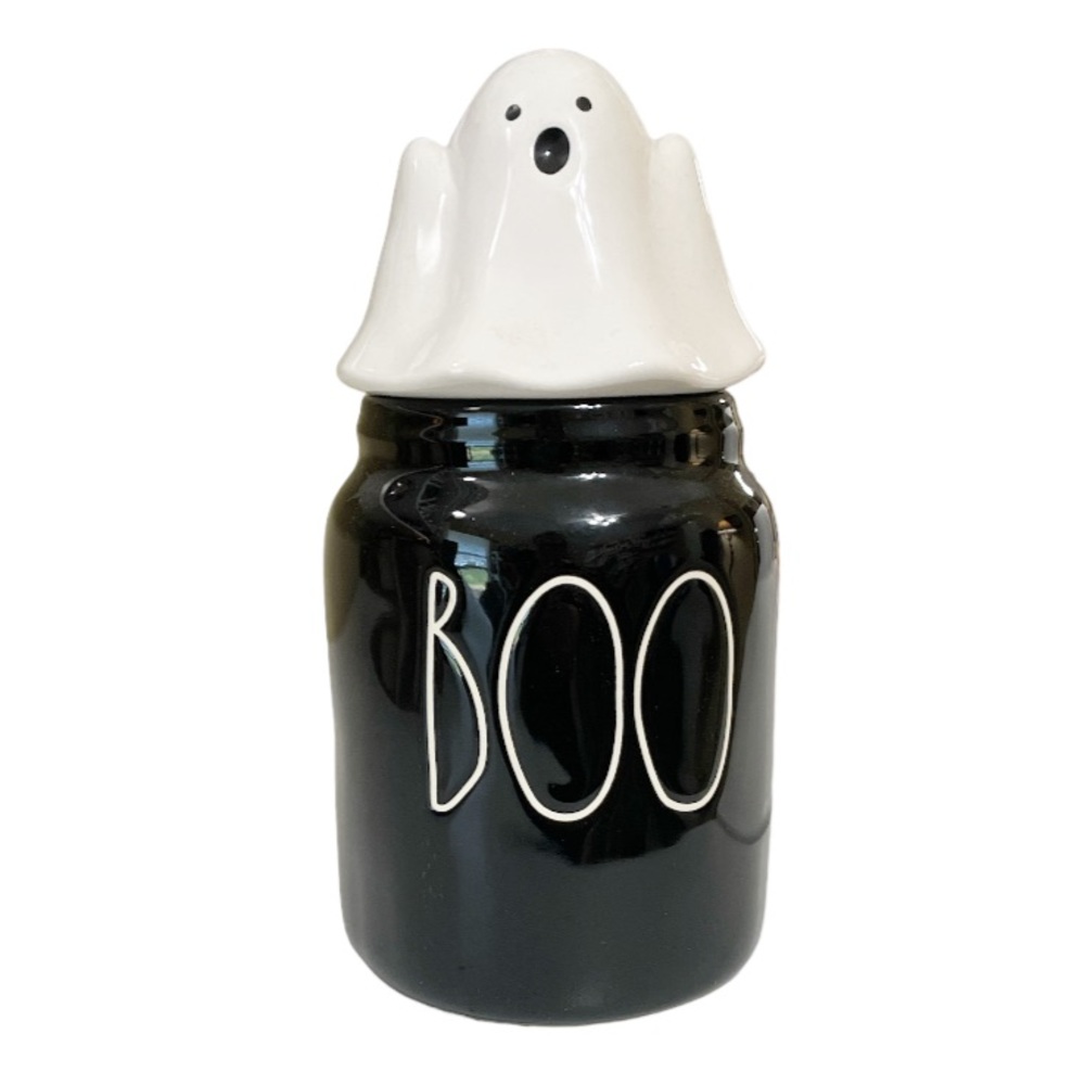 NEW HTF Rae Dunn Halloween 👻 BOO 👻 Baby Canister w/Ghost Lid